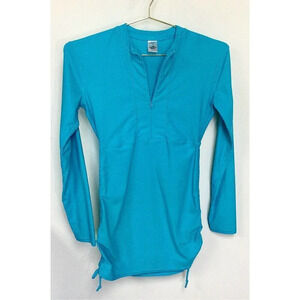 Sbart Womens Blue Zip Front Long Sleeve One Piece Swimsuit Cover Up Small